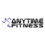 Anytime fitness logo with a figure in purple running.